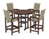 POLYWOOD Coastal Woven High-Back 5-Piece Round Bar Set in Mahogany / Dune Grass