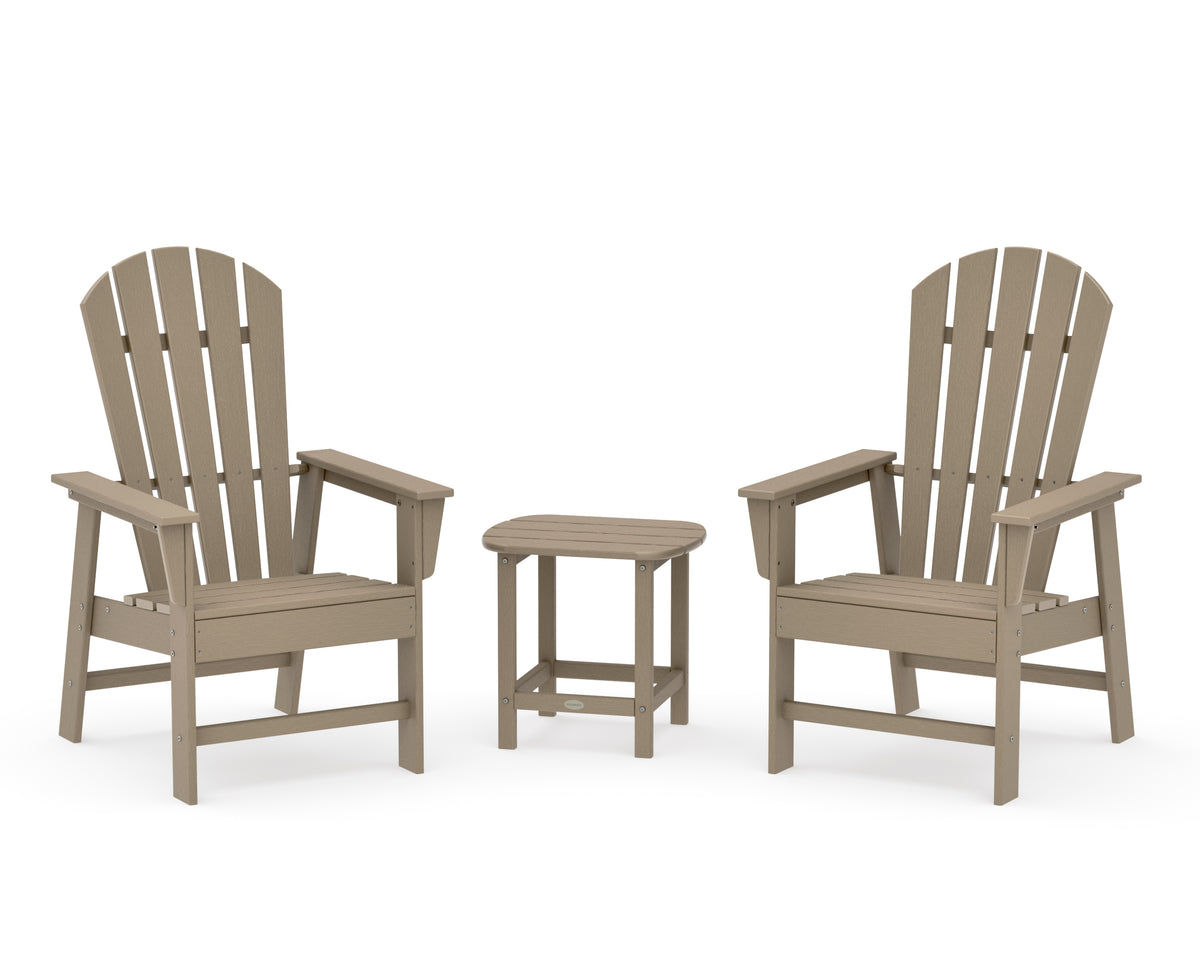 POLYWOOD South Beach Casual Chair 3-Piece Set with 18" South Beach Side Table in Vintage Sahara