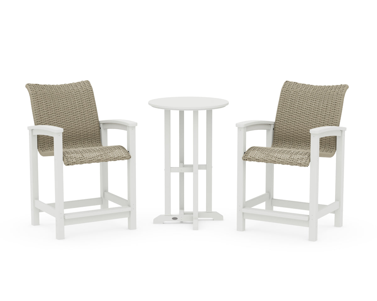 POLYWOOD Coastal Woven 3-Piece Farmhouse Counter Set in Vintage White / Dune Grass
