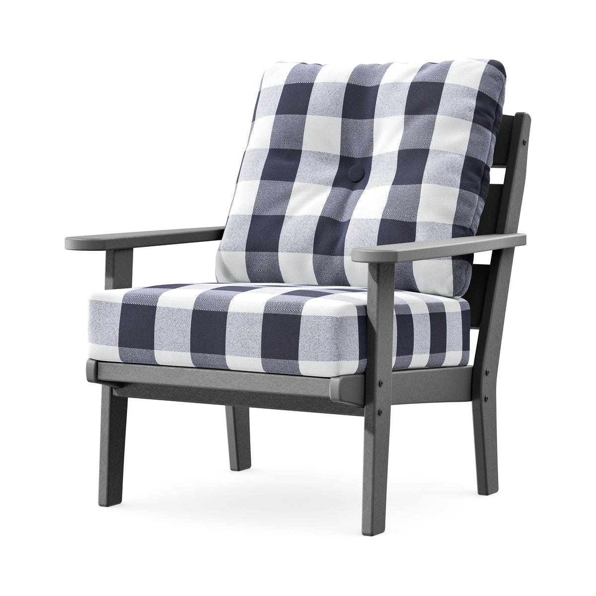 POLYWOOD Lakeside Deep Seating Chair in Slate Grey / Buffalo Plaid Navy