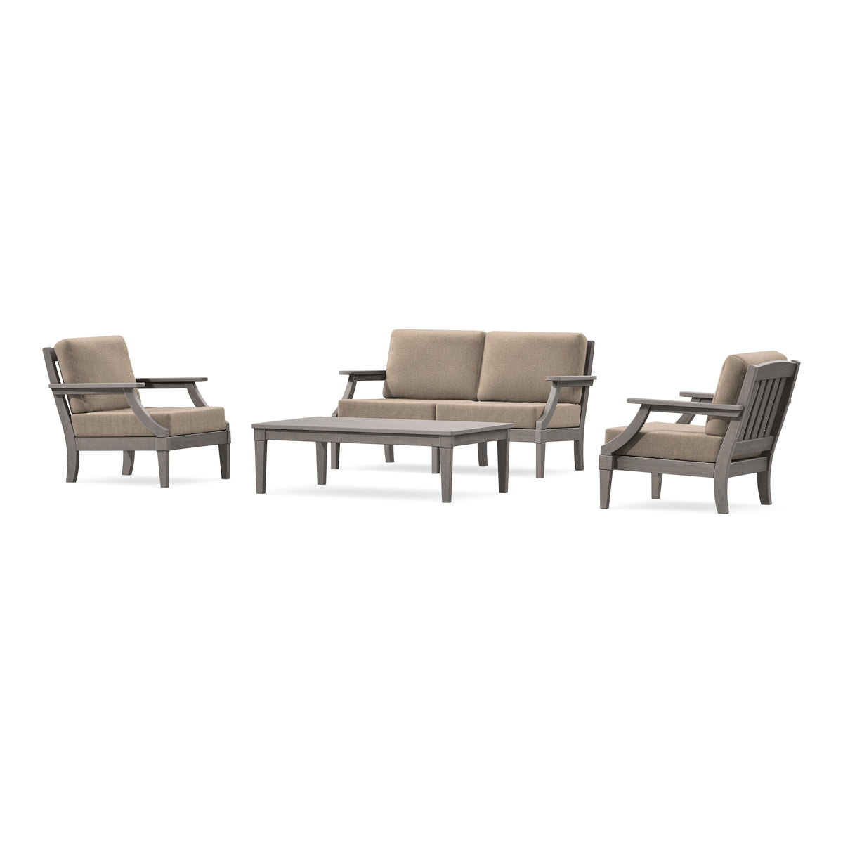 POLYWOOD PW Designer Series Estate Lounge 4-Piece Loveseat Set in Driftwood / Spiced Burlap