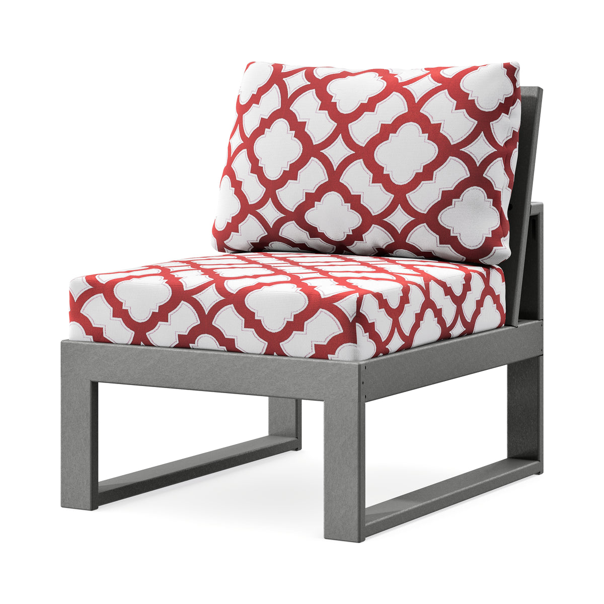 POLYWOOD Modular Armless Chair in Slate Grey / Trellis Crimson