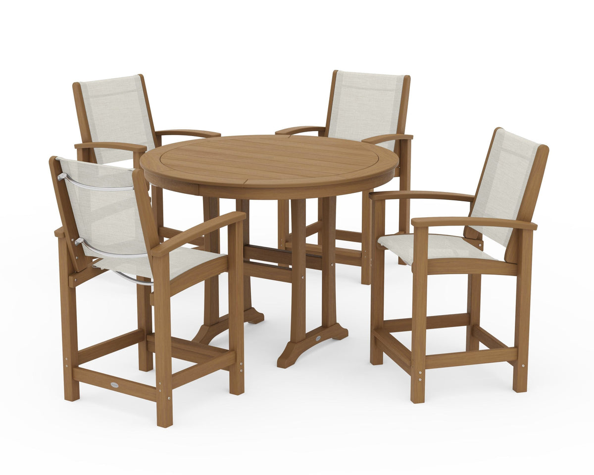 POLYWOOD Coastal 5-Piece Counter Set in Natural / Parchment