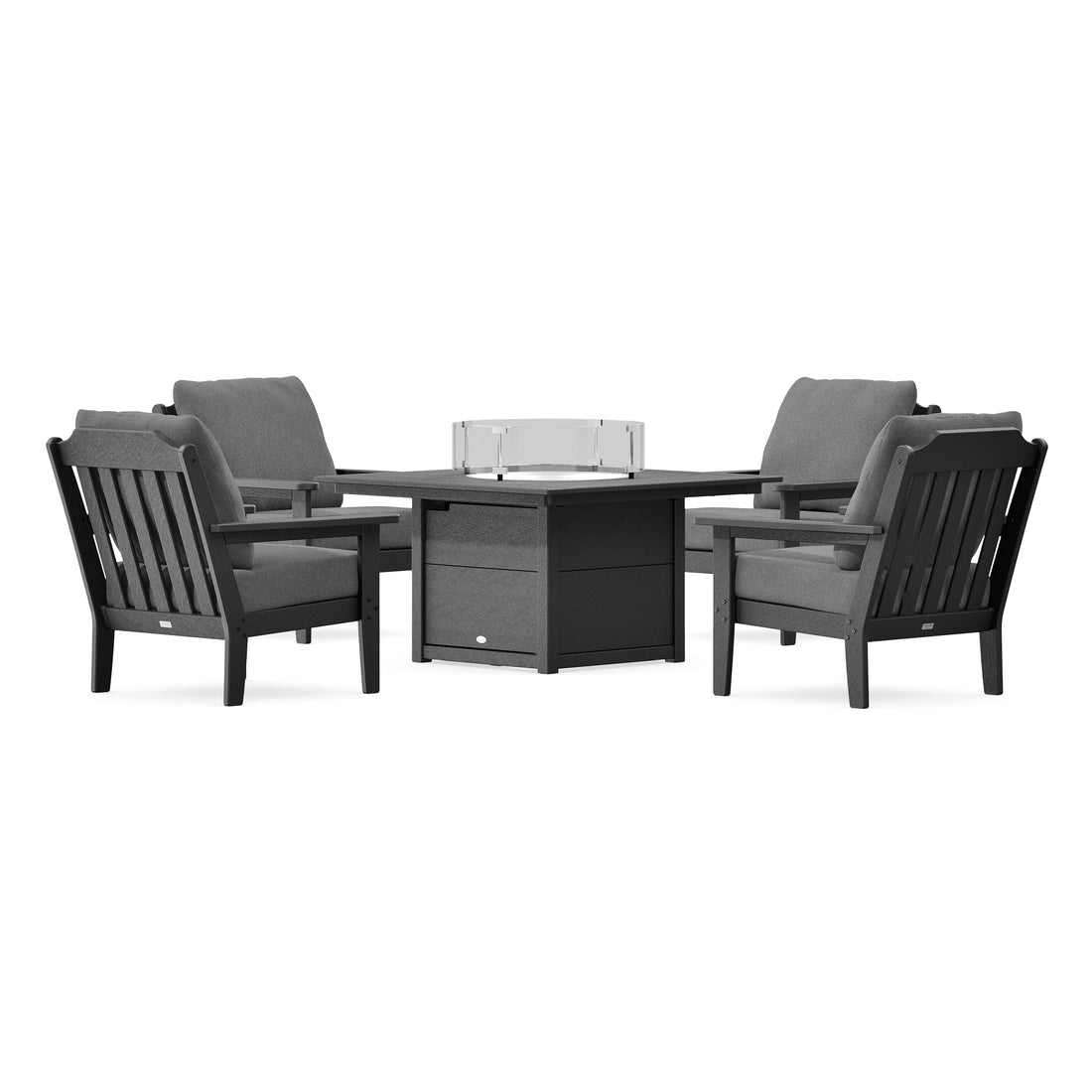 POLYWOOD Country Living Cottage 5-Piece Deep Seating Set with Fire Pit Table in Black