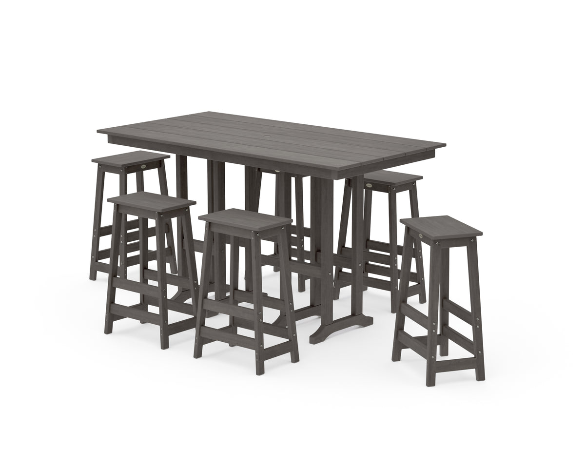 POLYWOOD Modern Studio Bar Stool 7-Piece Set in Driftwood