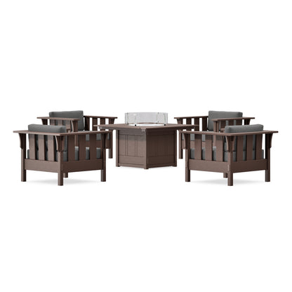 POLYWOOD Acadia 5-Piece Deep Seating Set with Fire Pit Table in Mahogany