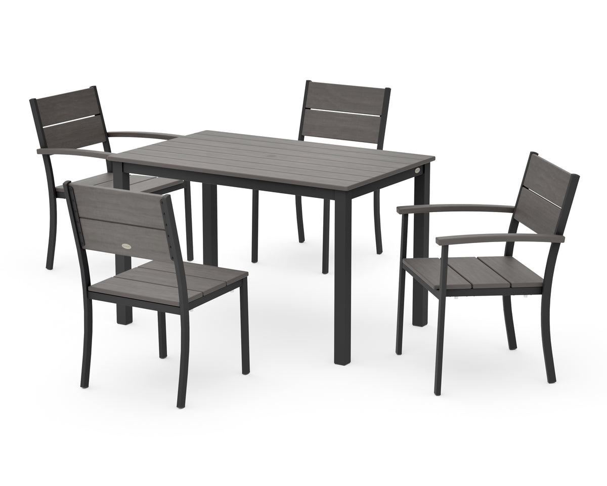 POLYWOOD Main Street 5-Piece Dining Set with Main Street 30 x 48 Dining Table in Black / Driftwood