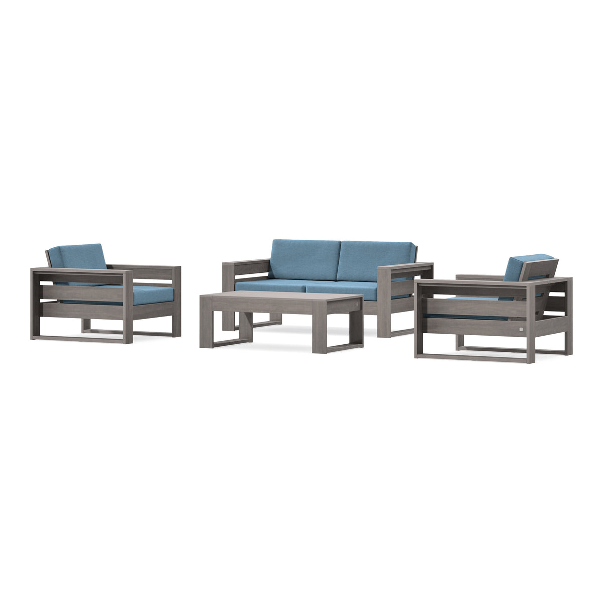 POLYWOOD PW Designer Series Latitude 4-Piece Lounge Loveseat Set in Driftwood / Sky Blue