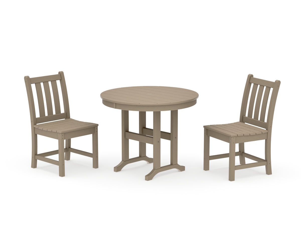 POLYWOOD Traditional Garden Side Chair 3-Piece Round Dining Set in Vintage Sahara