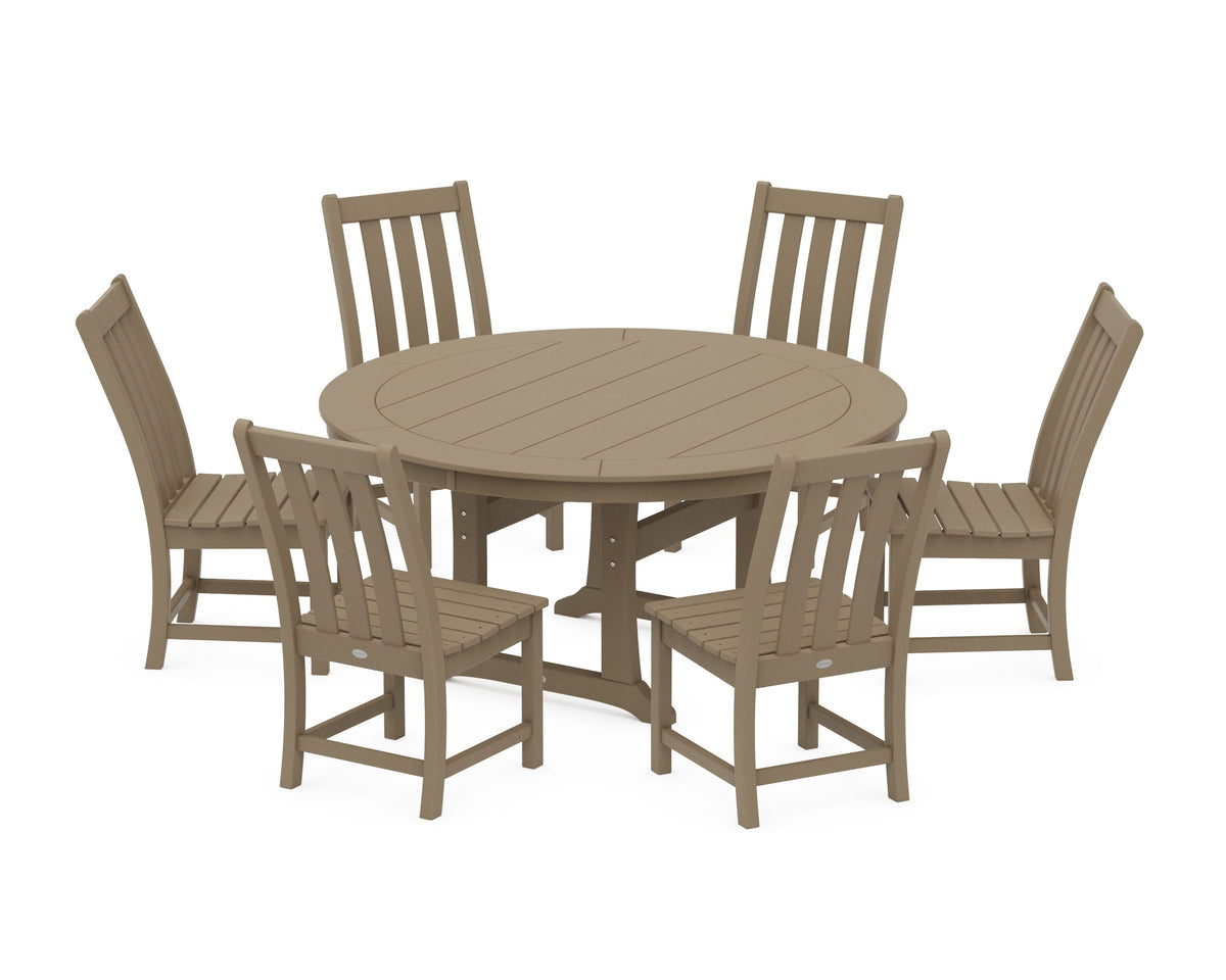 POLYWOOD Vineyard 7-Piece Side Chair Round Dining Set in Vintage Sahara