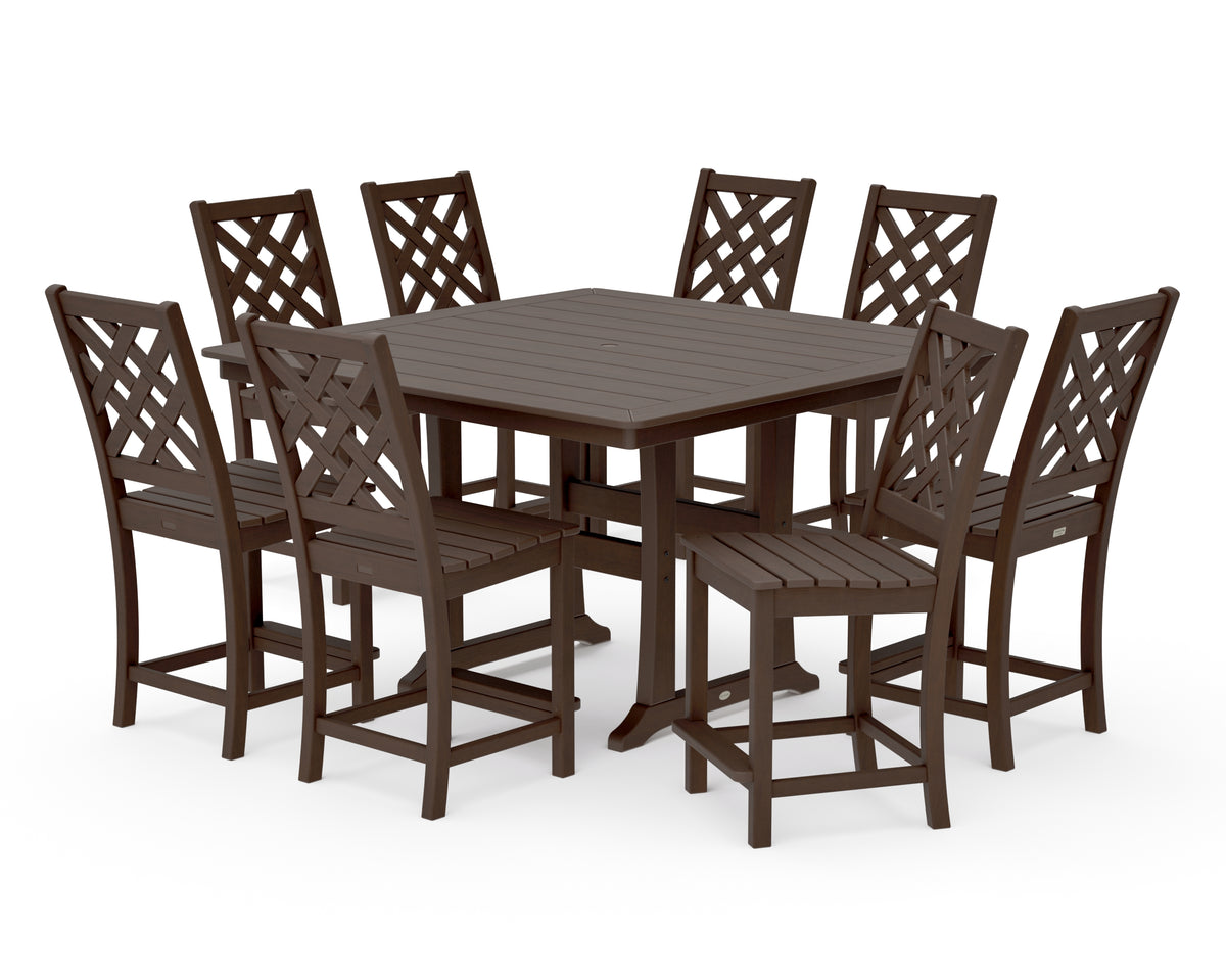POLYWOOD Country Living Wovendale Side Chair 9-Piece Square Counter Set with Trestle Legs in Kona