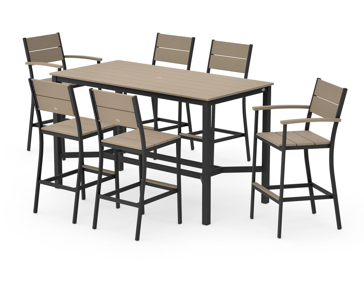 POLYWOOD Main Street 7-Piece Bar Set in Black / Vintage Sahara