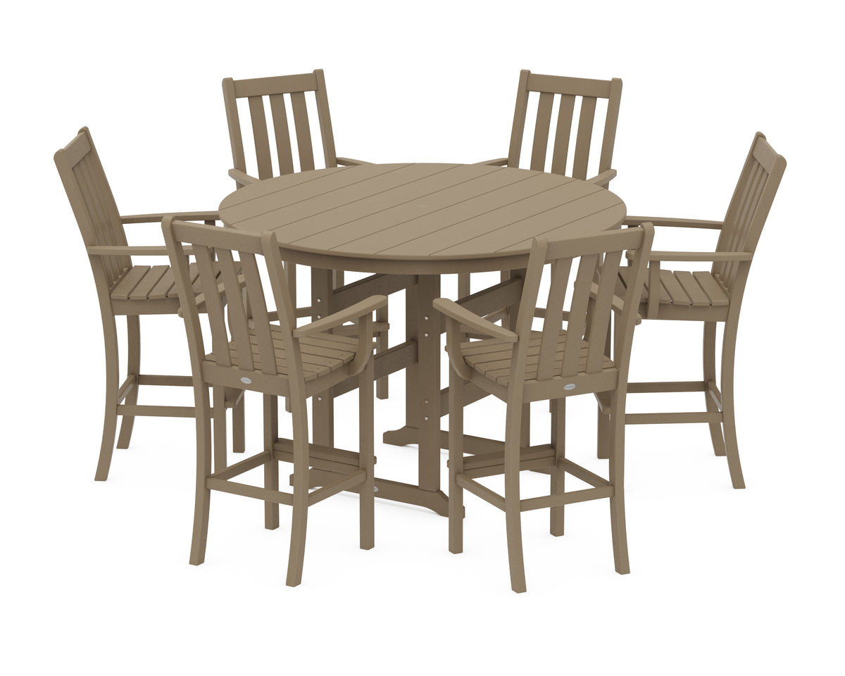 POLYWOOD Vineyard 7-Piece Arm Chair Round Farmhouse Bar Set in Vintage Sahara