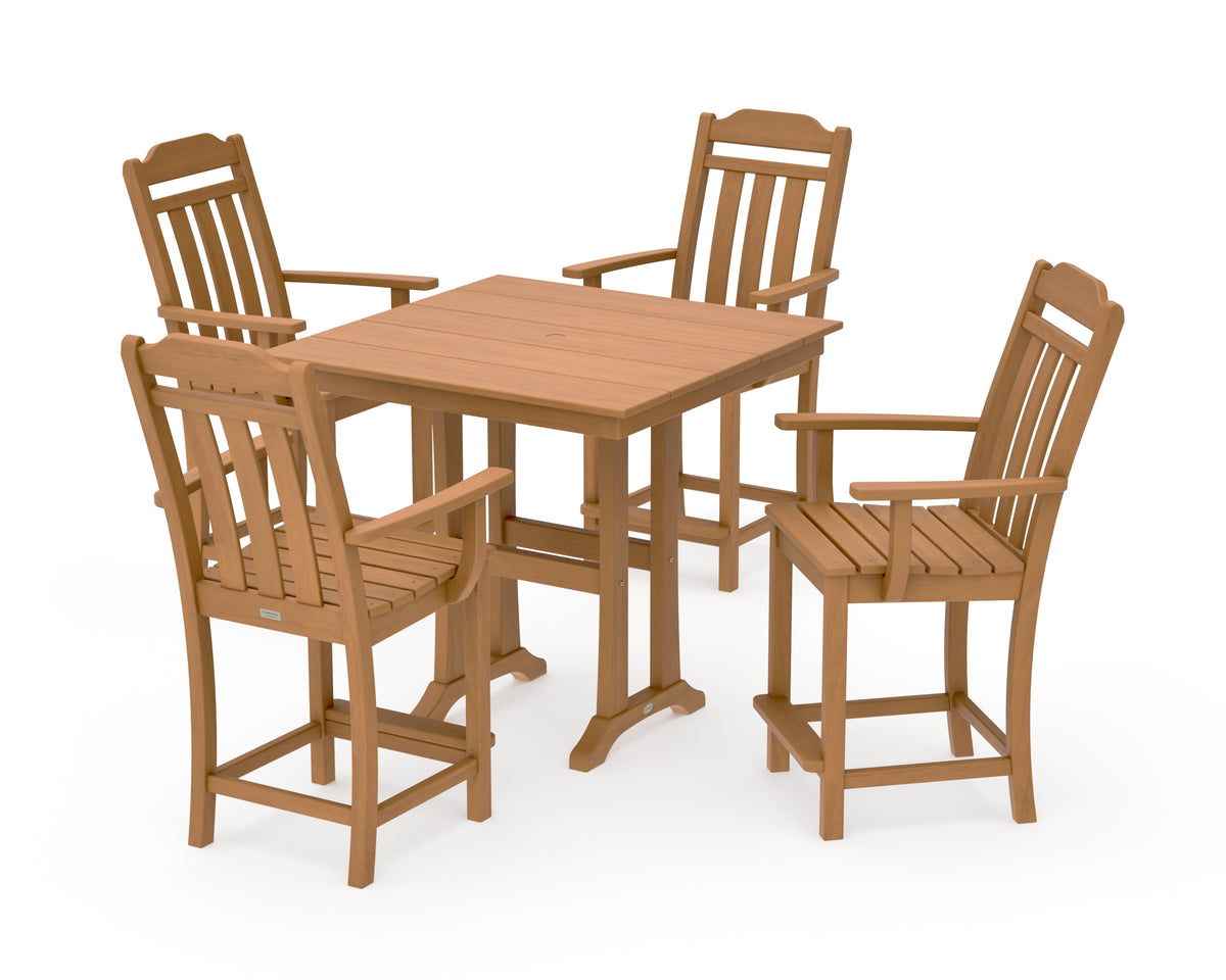 POLYWOOD Country Living Cottage 5-Piece Farmhouse Counter Set with Trestle Legs in Natural