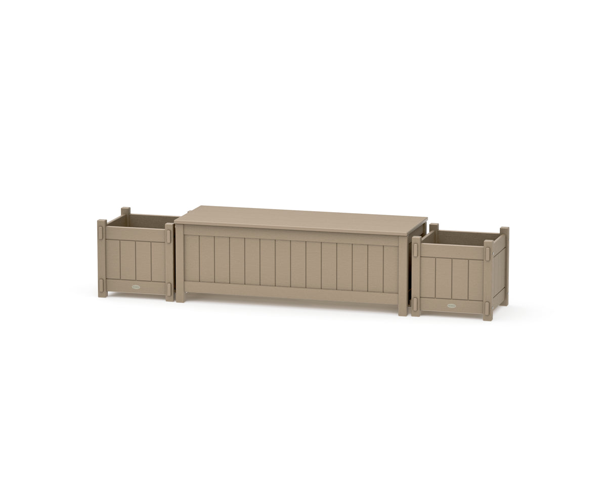 POLYWOOD 48" Vineyard Straight Planter Storage Bench Set in Vintage Sahara