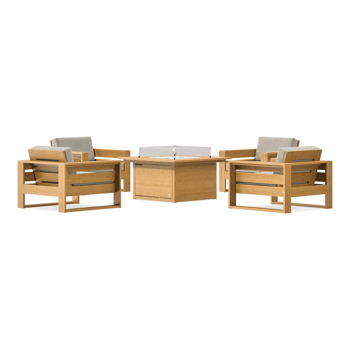 POLYWOOD PW Designer Series Latitude 5-Piece Lounge Fire Table Set in Natural / Cast Ash