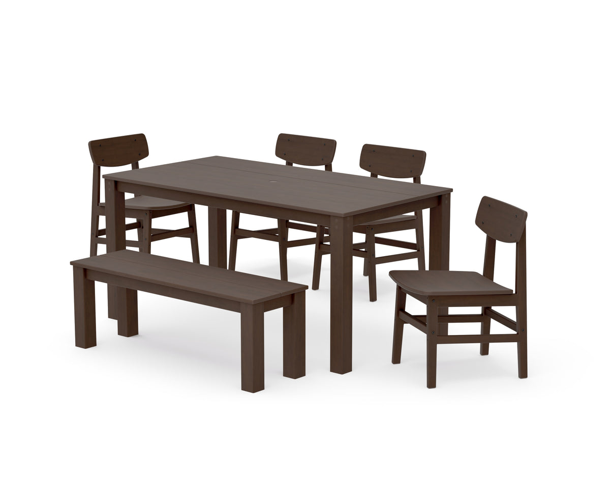 POLYWOOD Modern Studio Urban Chair 6-Piece Parsons Dining Set with Bench in Kona