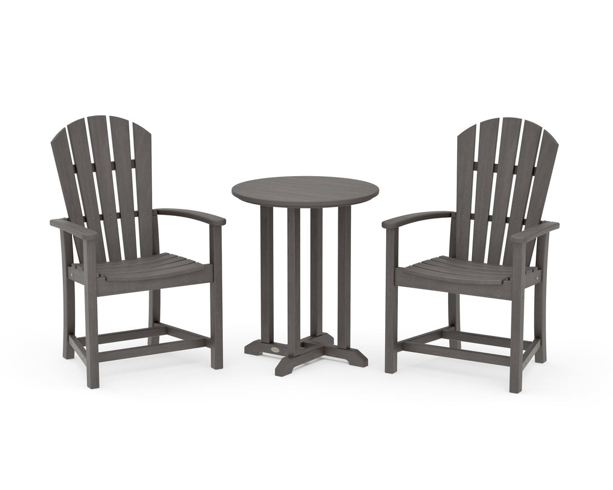POLYWOOD Palm Coast 3-Piece Round Farmhouse Bistro Dining Set in Driftwood