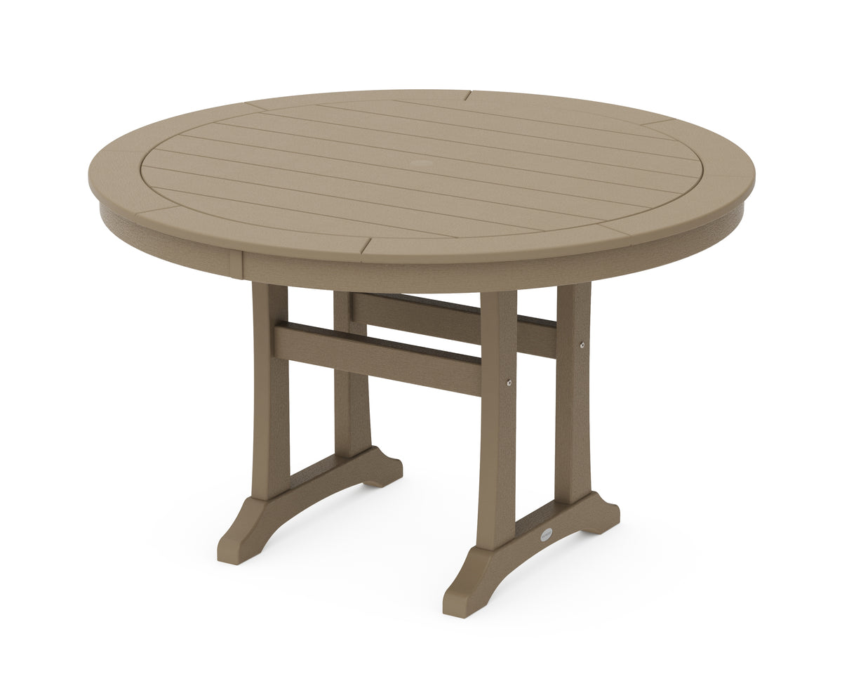 POLYWOOD Nautical Trestle 48" Round Dining Table in Vintage Sahara