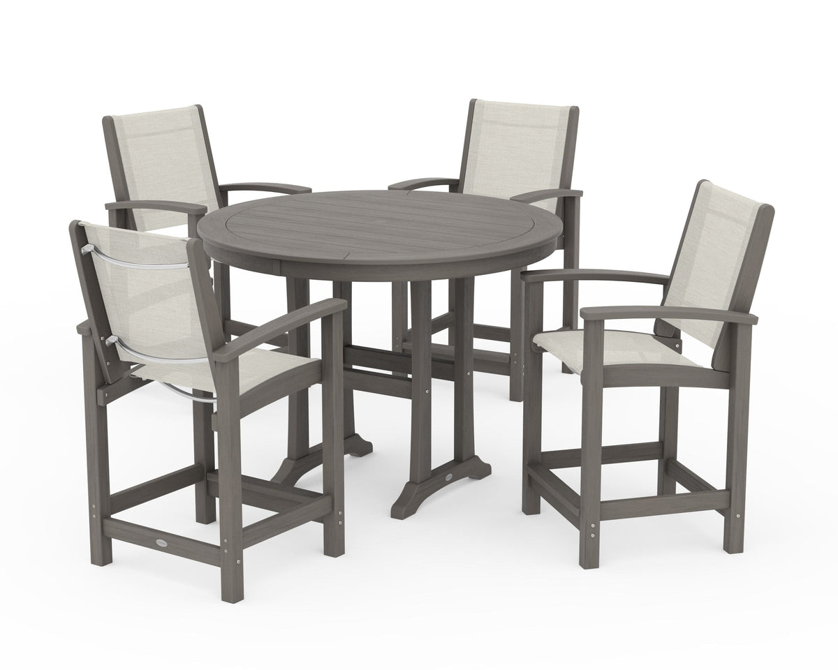 POLYWOOD Coastal 5-Piece Counter Set in Driftwood / Parchment