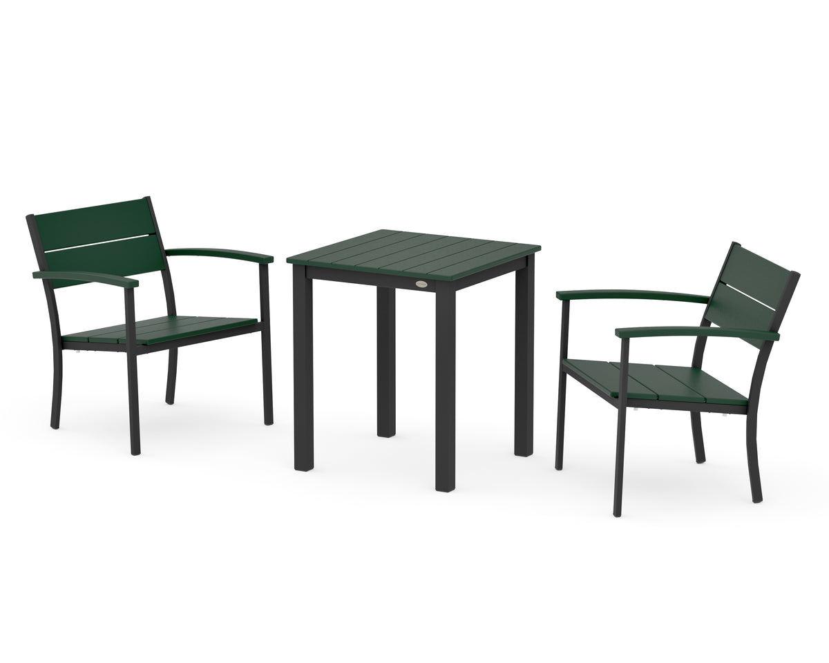 POLYWOOD Main Street 3-Piece Square Dining Set in Black / Green