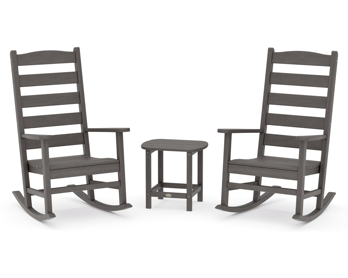 POLYWOOD Shaker 3-Piece Porch Rocking Chair Set in Driftwood