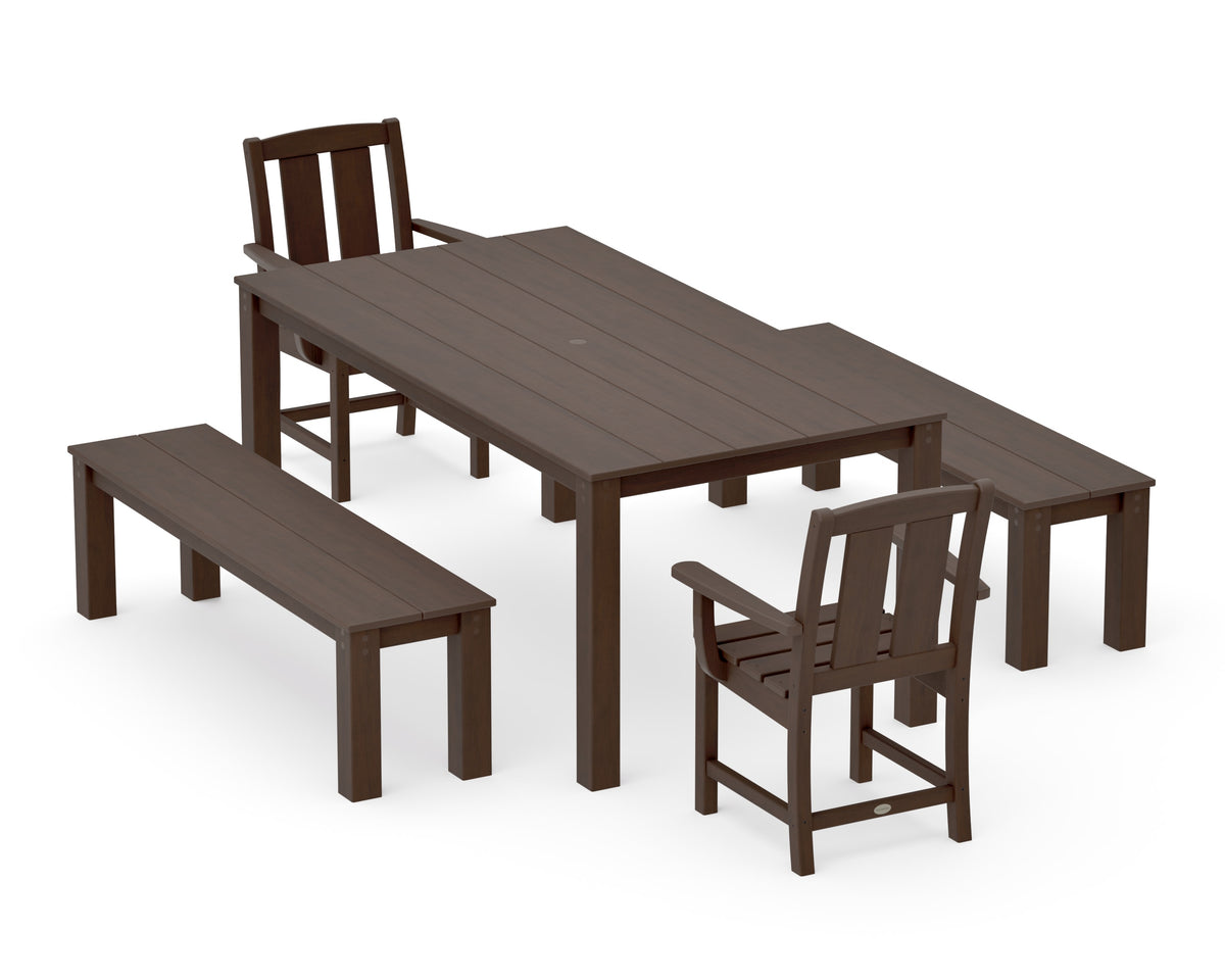 POLYWOOD Mission 5-Piece Parsons Dining Set with Benches in Kona