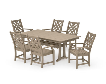 POLYWOOD Wovendale Arm Chair 7-Piece Farmhouse Dining Set with Trestle Legs in Vintage Sahara