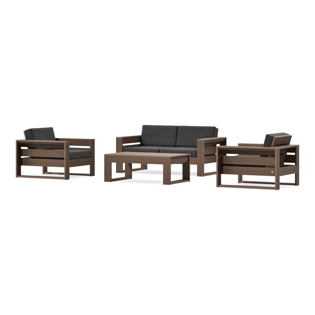 POLYWOOD PW Designer Series Latitude 4-Piece Lounge Loveseat Set in Kona / Spectrum Carbon