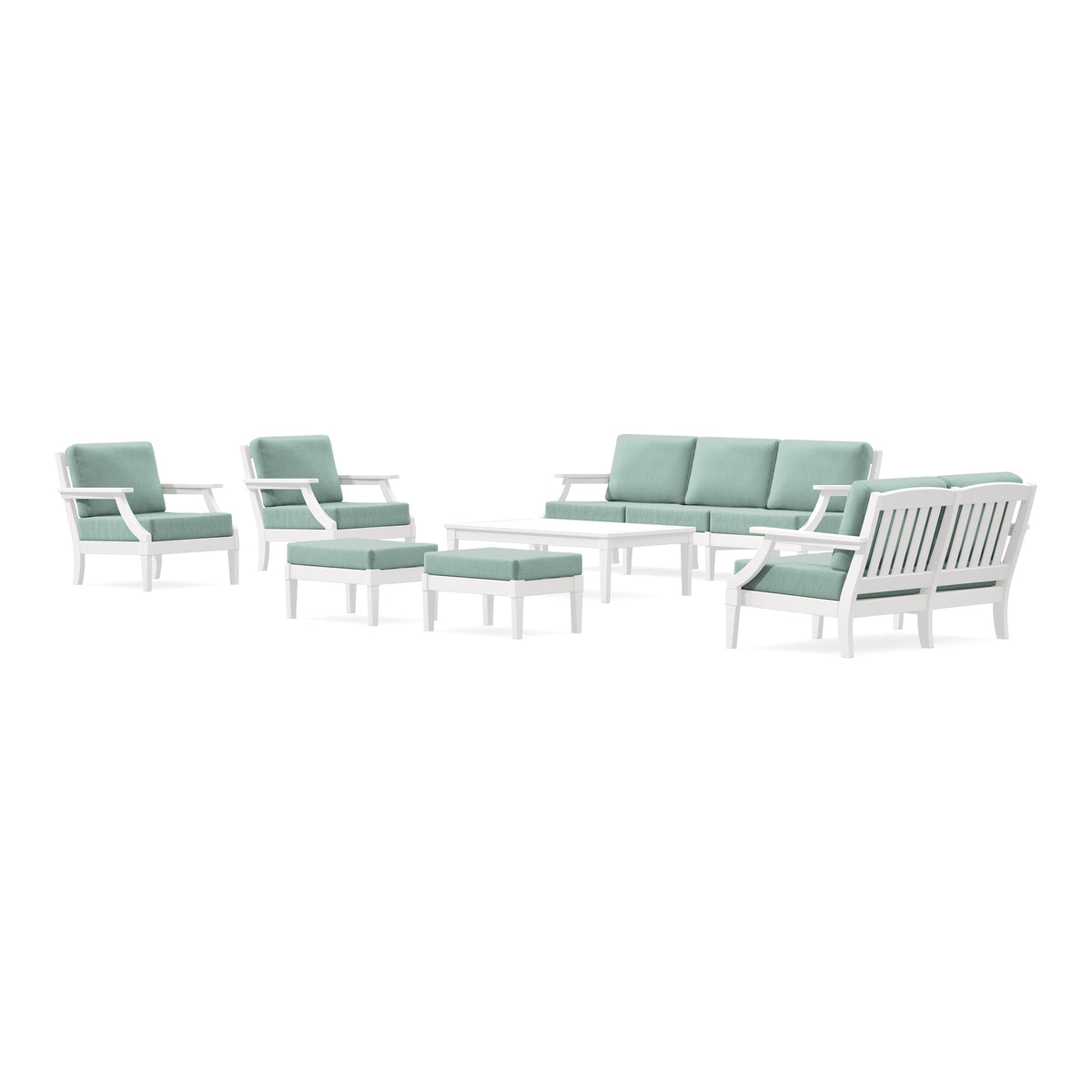 POLYWOOD PW Designer Series Estate 7-Piece Lounge Sofa Set in Vintage White / Glacier Spa