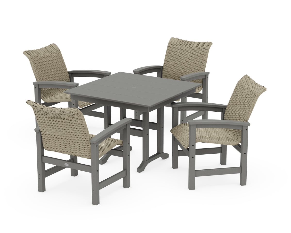 POLYWOOD Coastal Woven 5-Piece Farmhouse Dining Set in Slate Grey / Dune Grass