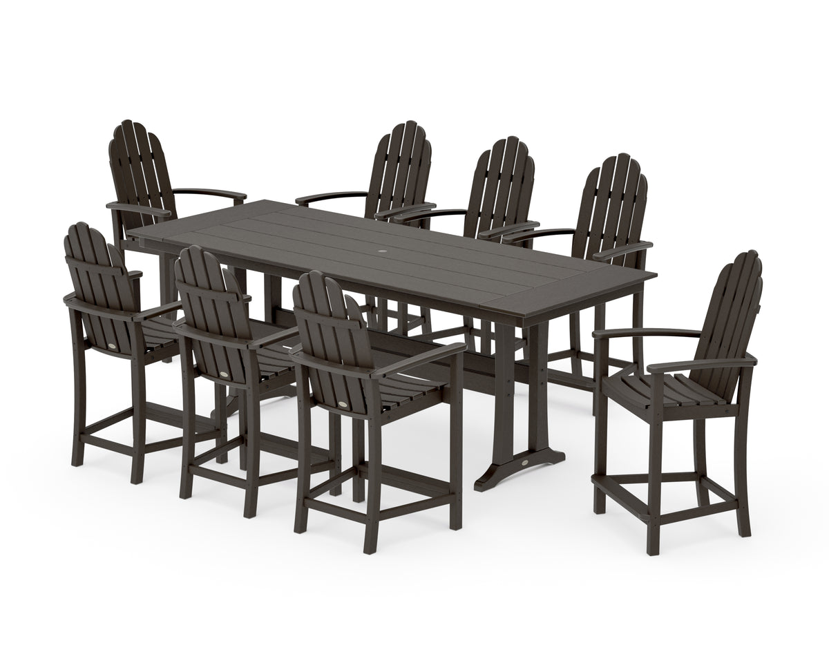 POLYWOOD Classic Adirondack 9-Piece Farmhouse Counter Set with Trestle Legs in Vintage Coffee