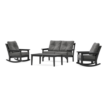 POLYWOOD Vineyard 4-Piece Deep Seating Rocking Chair Set in Black