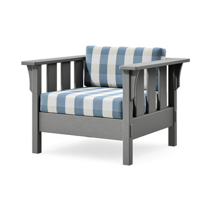 POLYWOOD Acadia Deep Seating Chair in Slate Grey / Buffalo Plaid Sky Blue