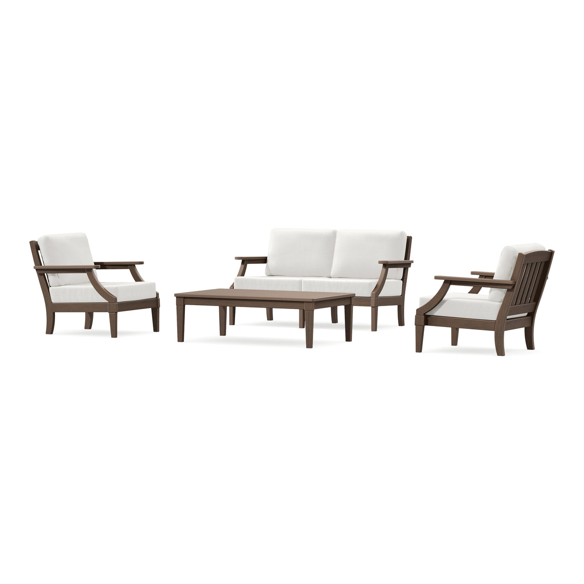 POLYWOOD PW Designer Series Estate Lounge 4-Piece Loveseat Set in Kona / Natural Linen