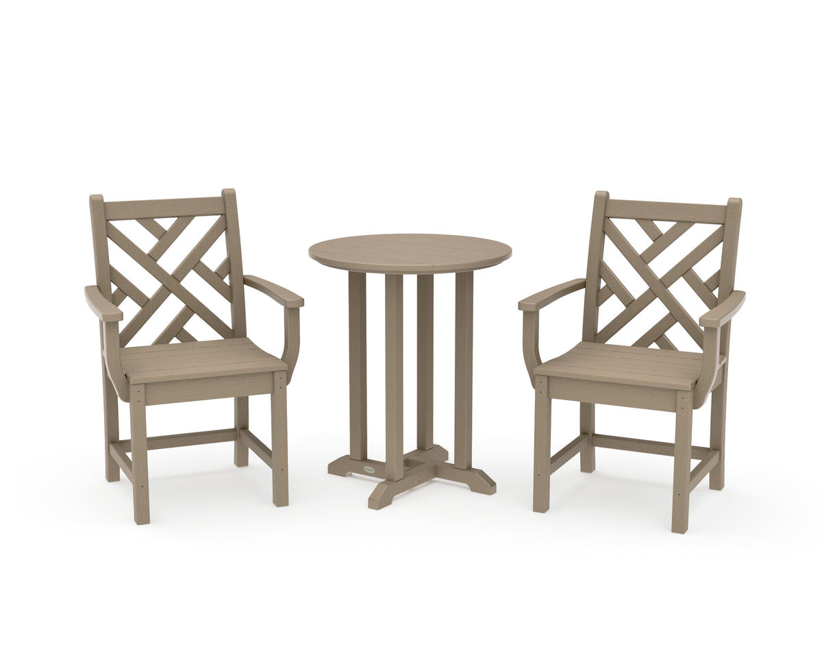 POLYWOOD Chippendale 3-Piece Round Bistro Dining Set in Vintage Sahara