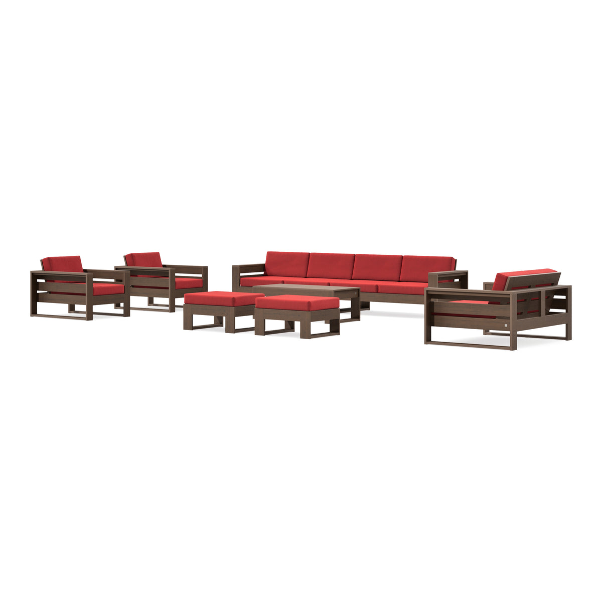 POLYWOOD PW Designer Series Latitude 8-Piece Lounge Sofa Set in Kona / Crimson Linen