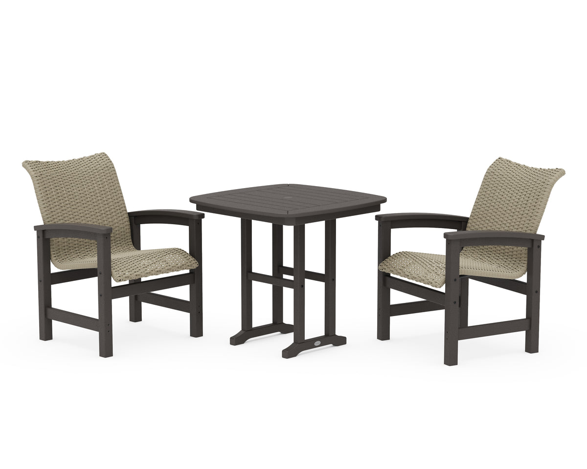 POLYWOOD Coastal Woven 3-Piece Dining Set in Vintage Coffee / Dune Grass
