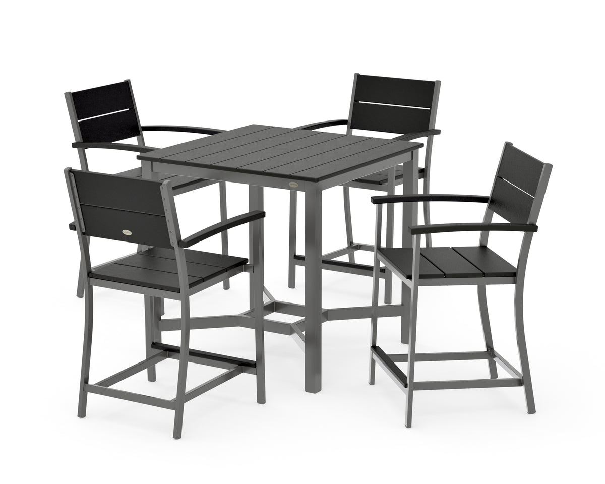 POLYWOOD Main Street 5-Piece Counter Set in Charcoal / Black