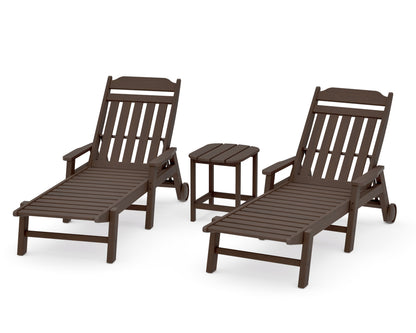 POLYWOOD Cottage 3-Piece Chaise Set with Arms and Wheels in Kona