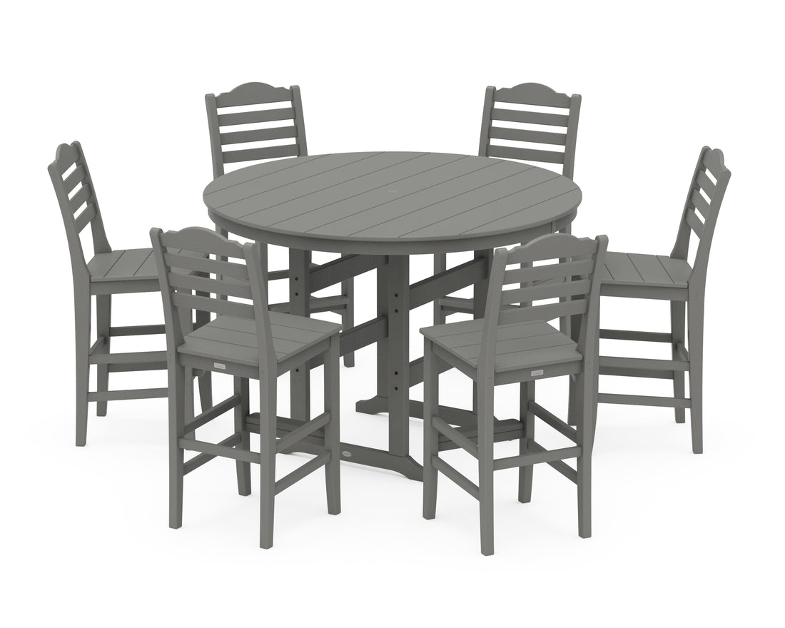 POLYWOOD Savannah 7-Piece Farmhouse Side Chair Round Bar Set in Slate Grey