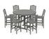 POLYWOOD Savannah 7-Piece Farmhouse Side Chair Round Bar Set in Slate Grey