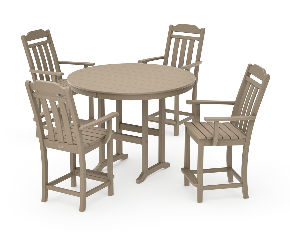 POLYWOOD Country Living Cottage 5-Piece Round Farmhouse Counter Set in Vintage Sahara