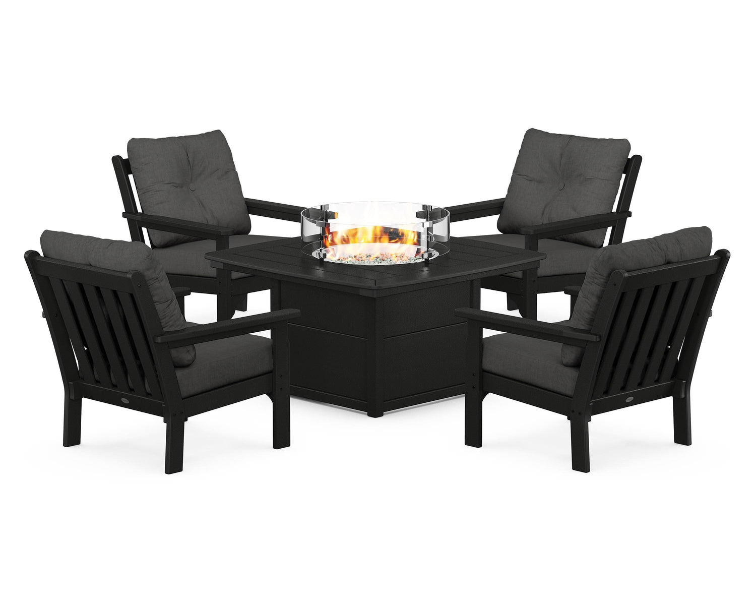 POLYWOOD Vineyard 5-Piece Conversation Set with Fire Pit Table