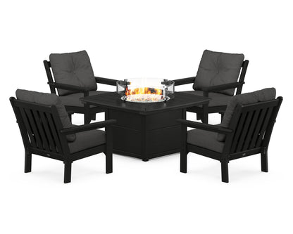 POLYWOOD Vineyard 5-Piece Conversation Set with Fire Pit Table