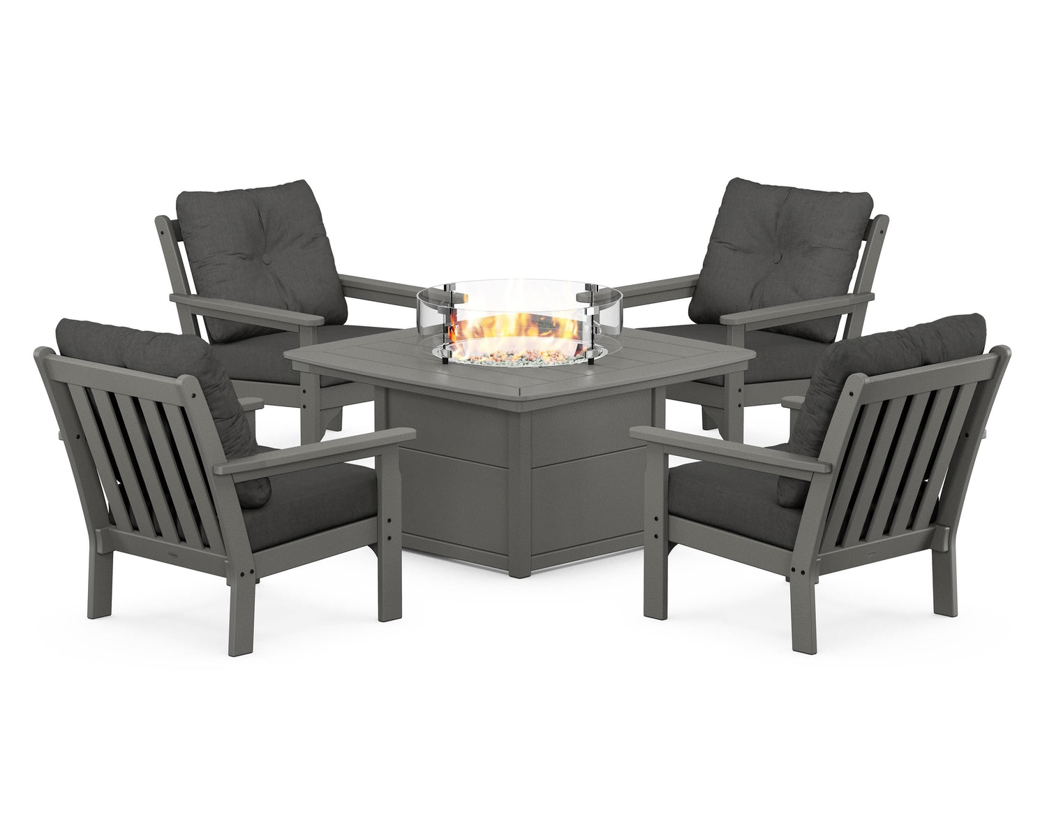 POLYWOOD Vineyard 5-Piece Conversation Set with Fire Pit Table