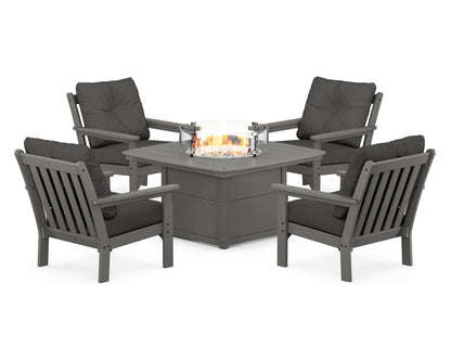 POLYWOOD Vineyard 5-Piece Conversation Set with Fire Pit Table