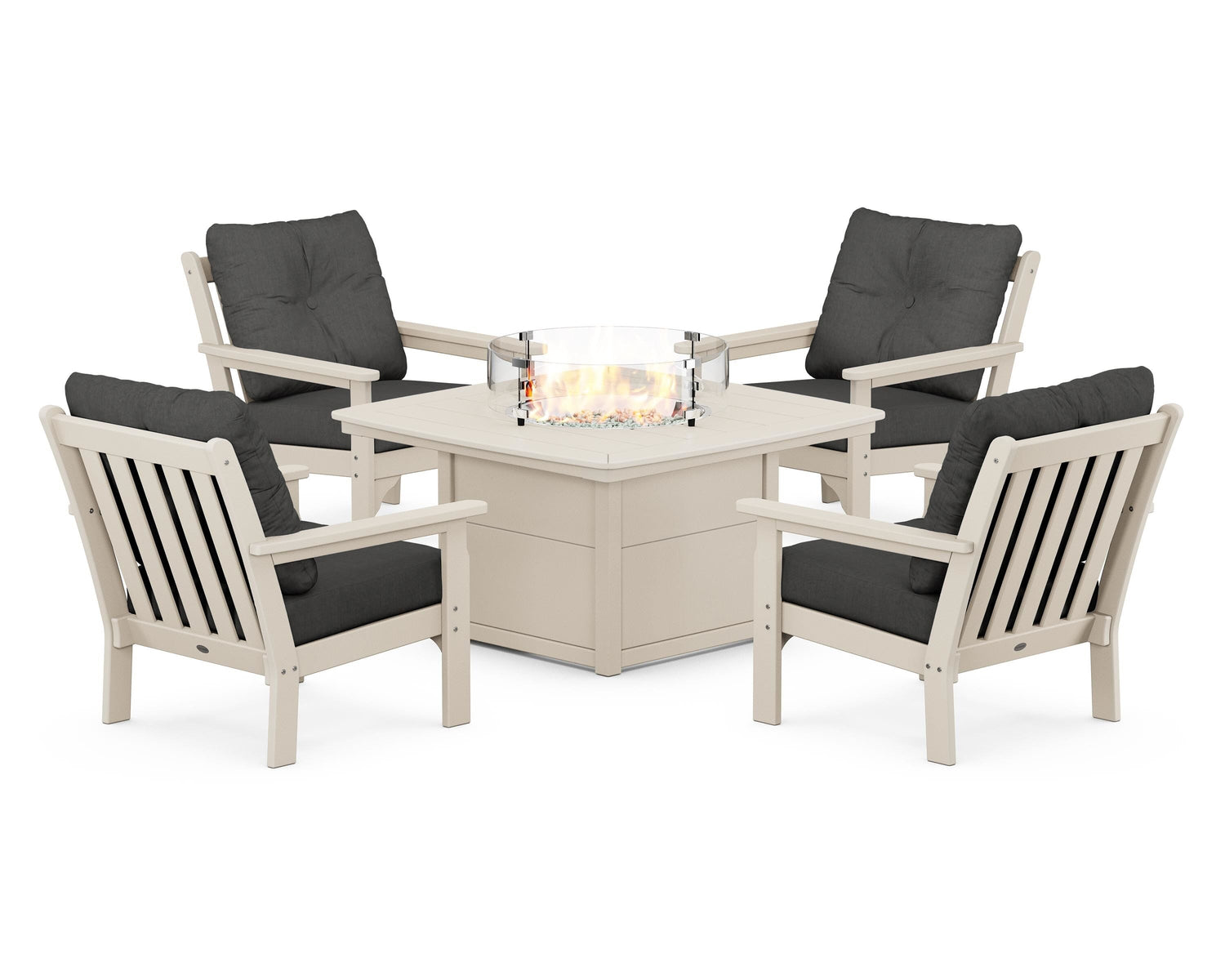 POLYWOOD Vineyard 5-Piece Conversation Set with Fire Pit Table