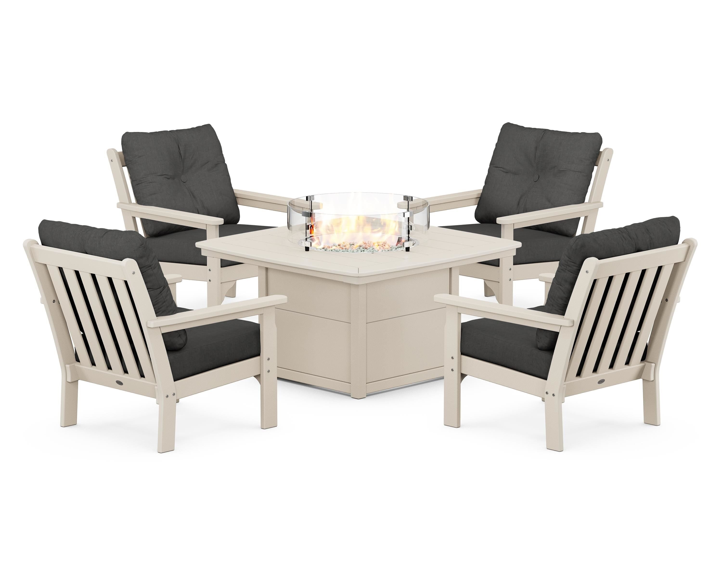 POLYWOOD Vineyard 5-Piece Conversation Set with Fire Pit Table