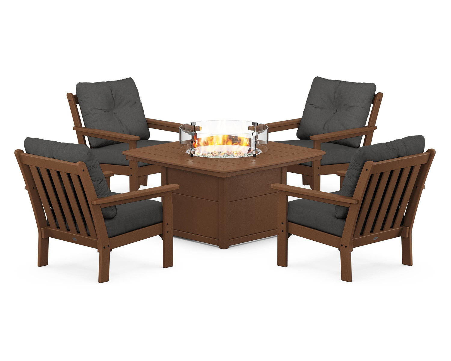 POLYWOOD Vineyard 5-Piece Conversation Set with Fire Pit Table
